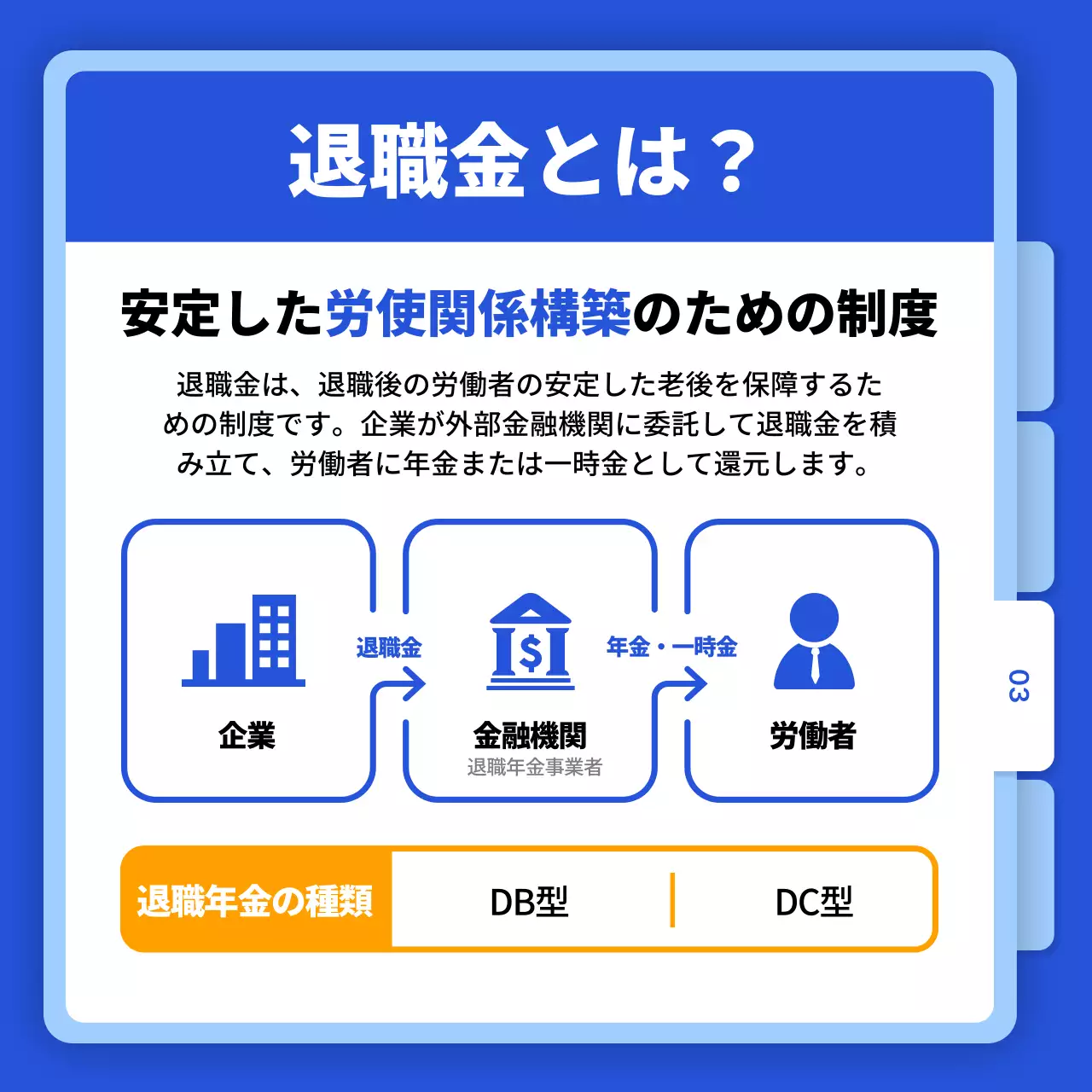 青 シンプル 退職金 パンフレット Instagram カルーセル