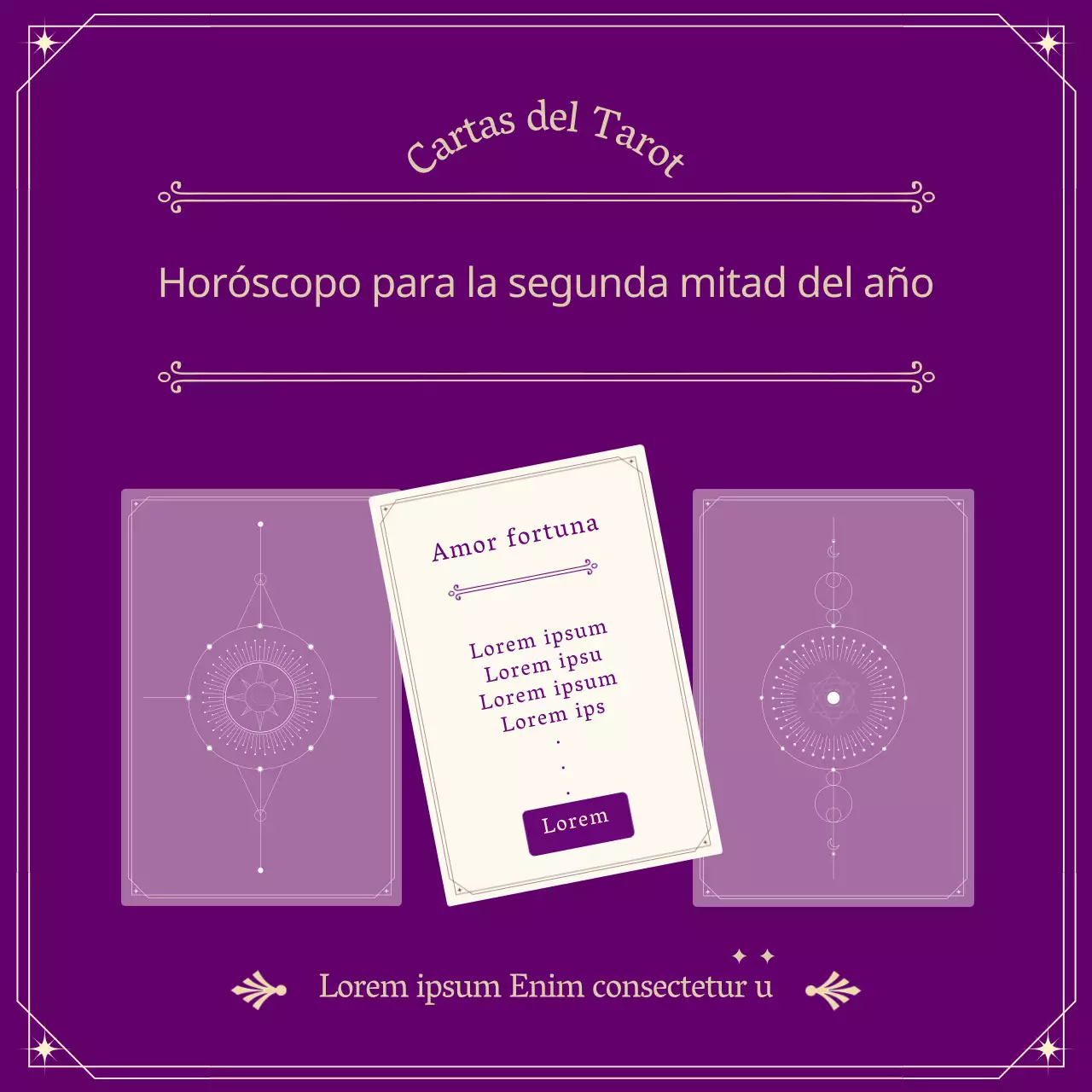Concepto de horóscopo de la segunda mitad con ilustración de cartas de tarot moradas
