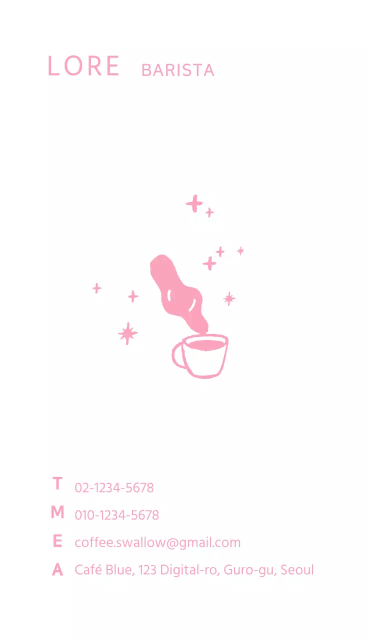 Roze handgetekende koffie-illustratie visitekaartje voor een cafe