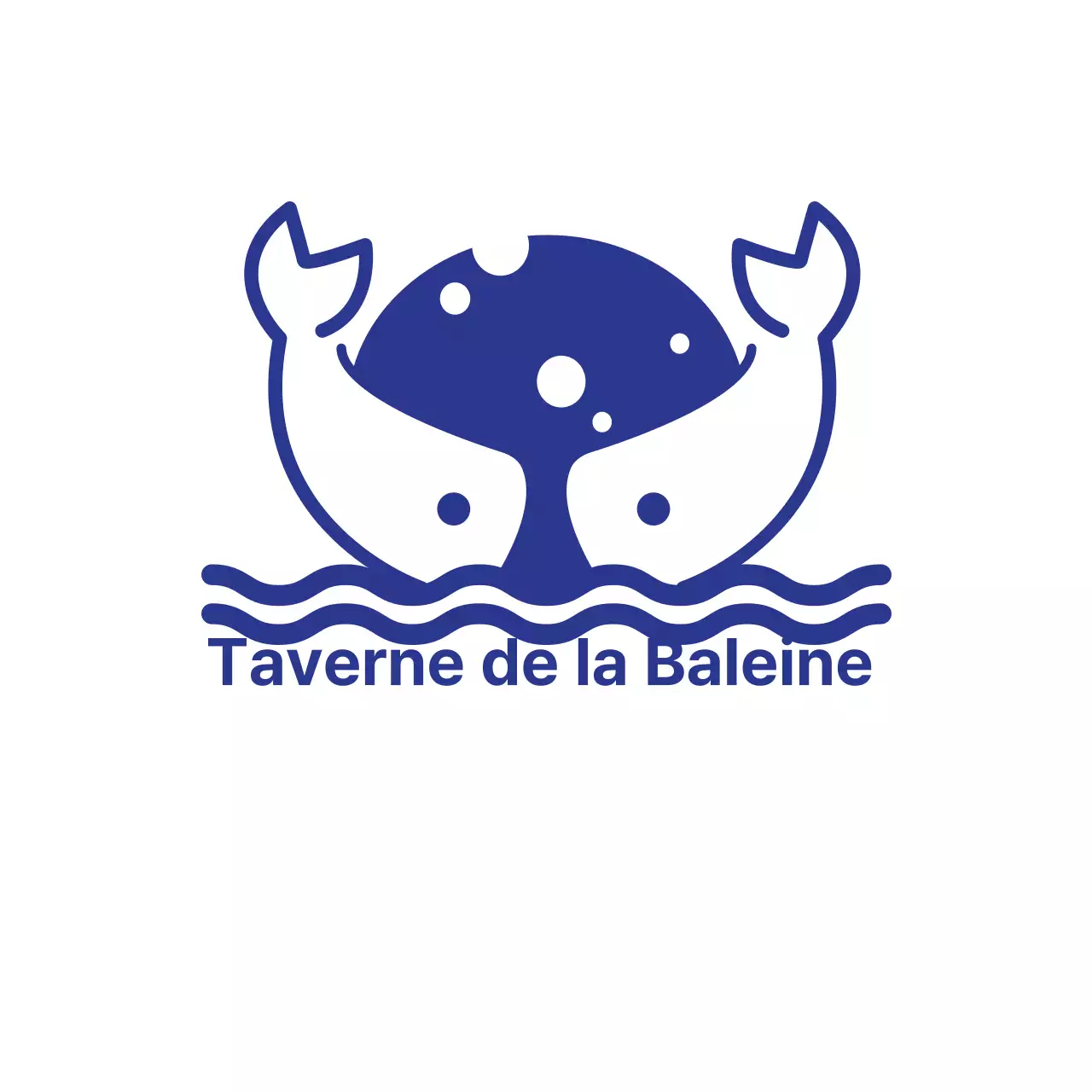 Logo d'un restaurant de sushis avec baleine bleue et illustration marine logo