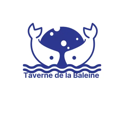 Logo d'un restaurant de sushis avec baleine bleue et illustration marine logo