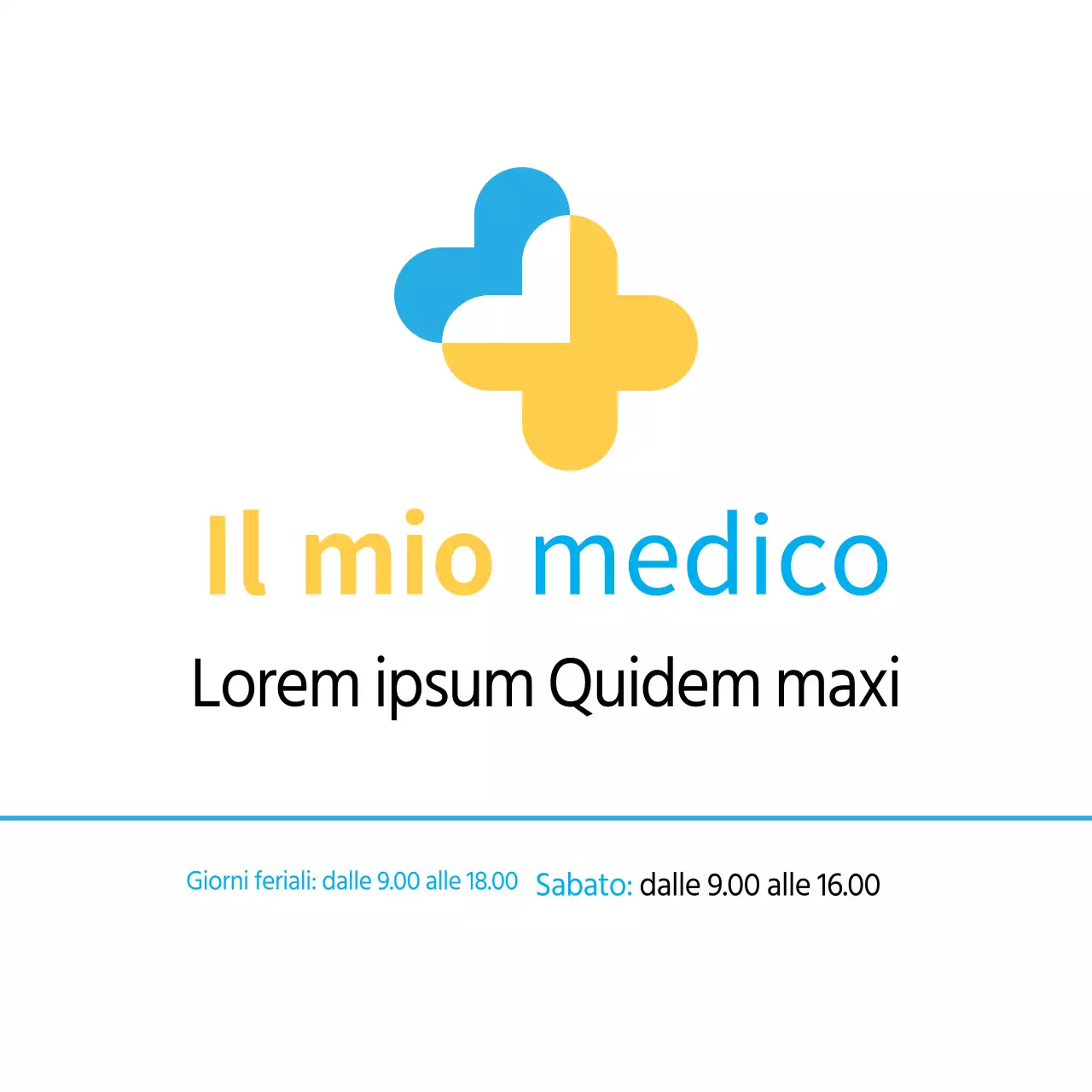 Un ambulatorio di medicina interna di colore blu e giallo, dalle linee pulite.