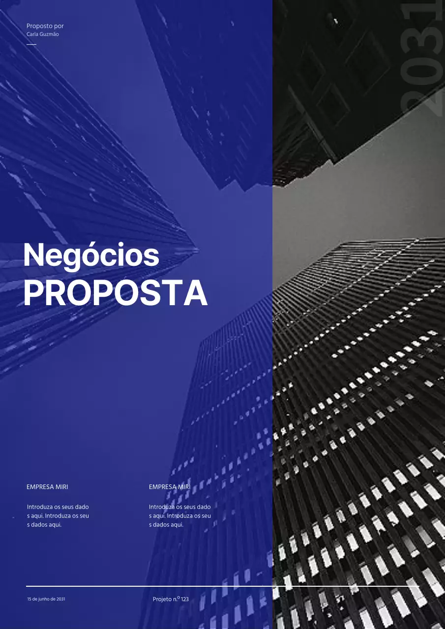 Proposta comercial com um conceito moderno em azul e cinzento