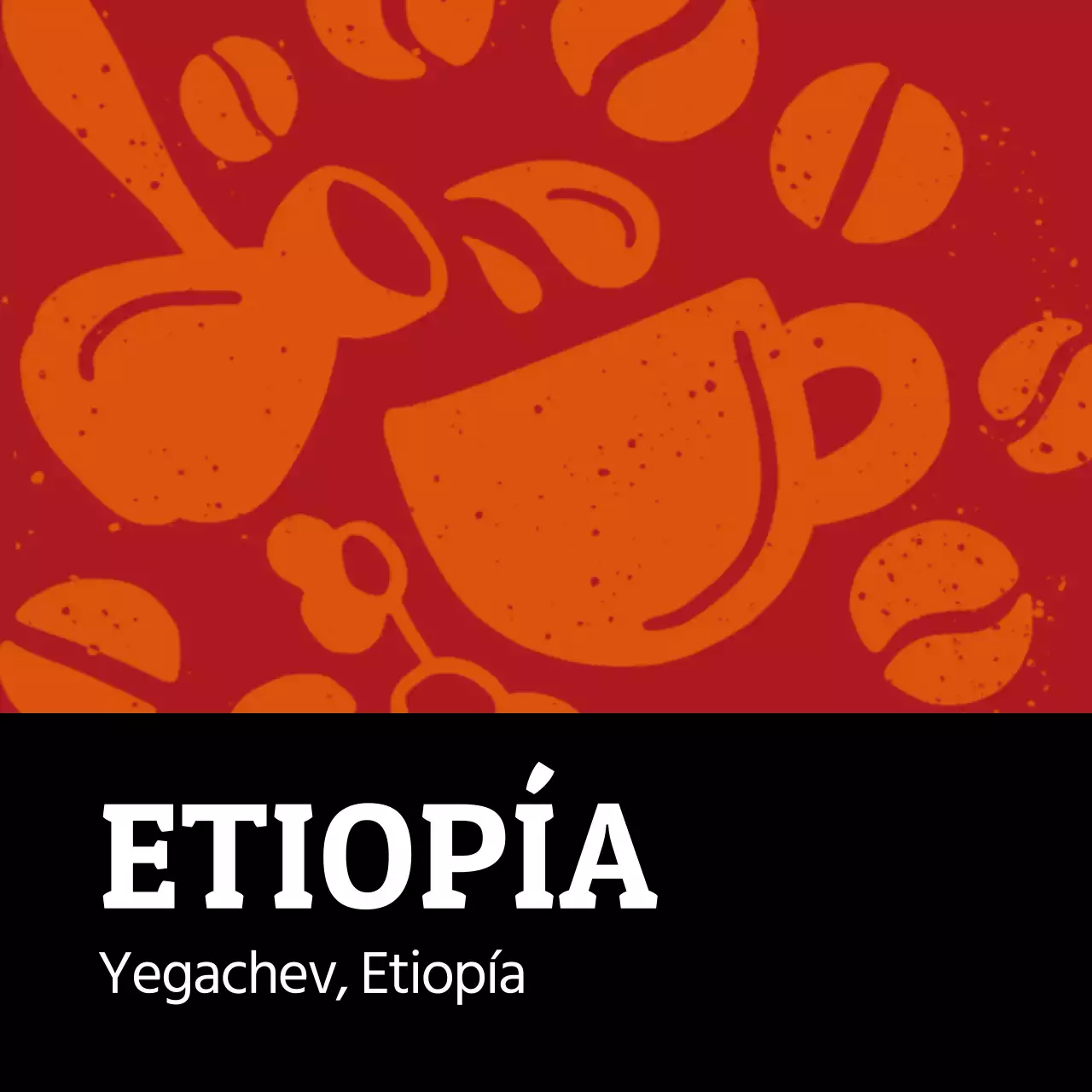 Etiqueta colorida de café en grano ilustrada vintage Etiopía (cuadrada)