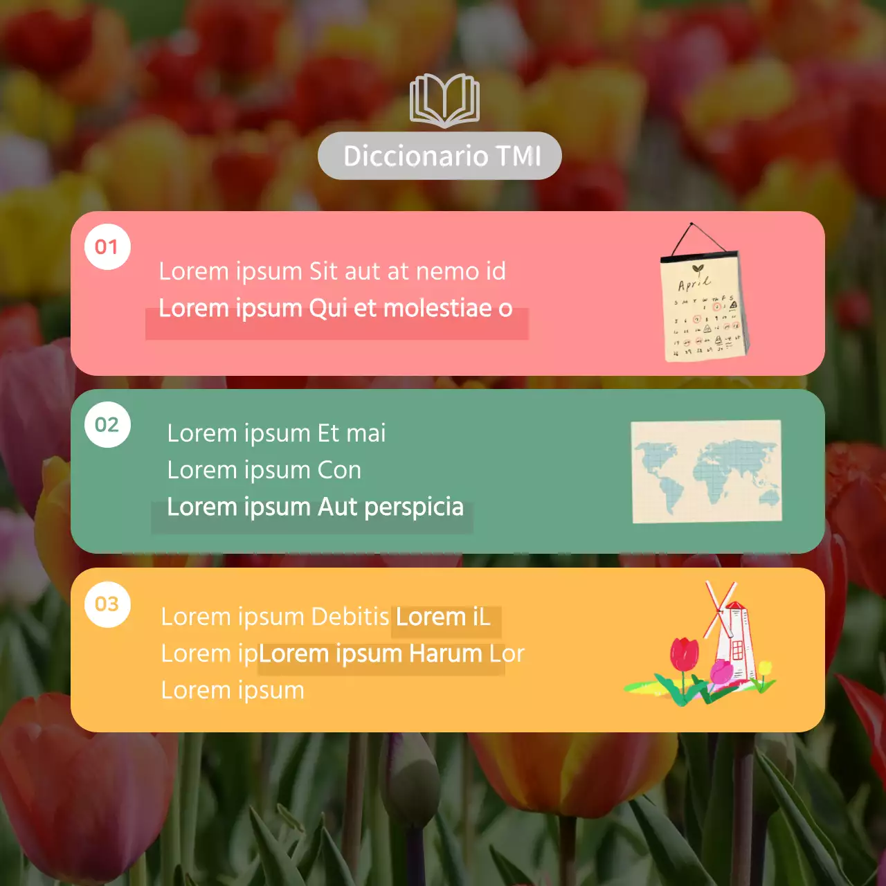 Lenguaje de la flor del tulipán TMI con imágenes ilustradas en rosa