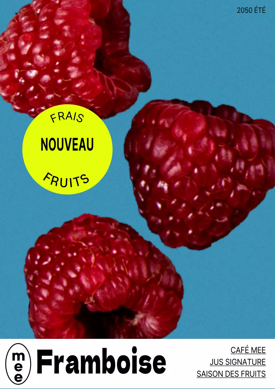 Afficher un poster vintage de fruits en rouge et bleu clair