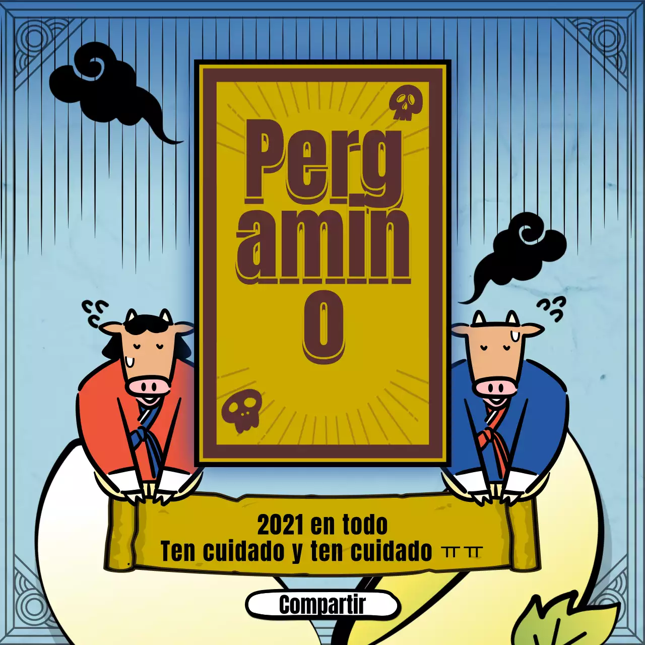 Adivinación del Año Nuevo con la tradicional ilustración del personaje de la vaca amarilla