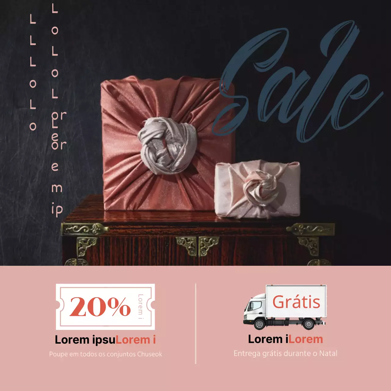 Ofertas do Chuseok com fotografias de conjuntos de presentes embrulhados em furoshiki