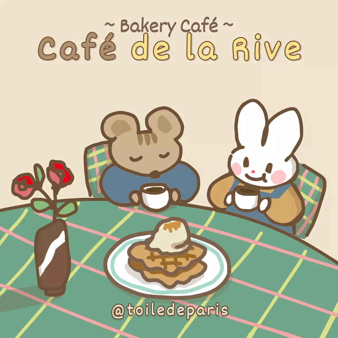Un café avec de jolies illustrations dans les tons beige et marron