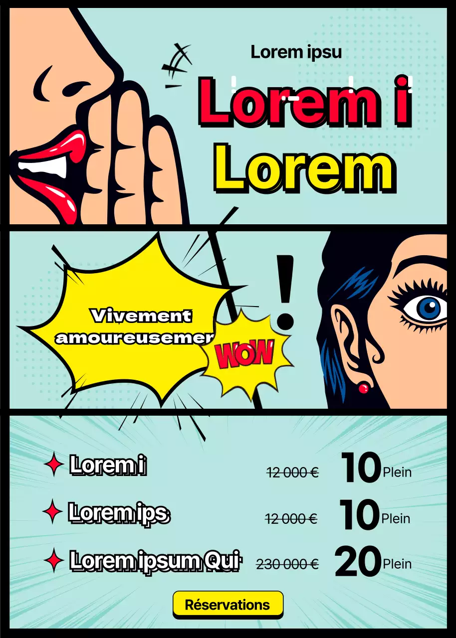 Une exposition spéciale de produits de comblement des lèvres avec un concept de bande dessinée bleue et jaune