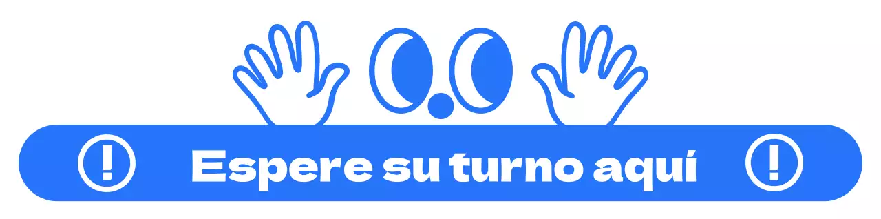 Diseño sencillo con ilustraciones de ojos y manos en azul y blanco para las instrucciones giro a giro