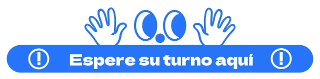 Diseño sencillo con ilustraciones de ojos y manos en azul y blanco para las instrucciones giro a giro