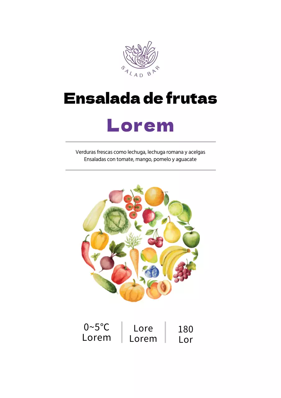 Cartel de diseño sencillo de etiqueta de macedonia de frutas en blanco