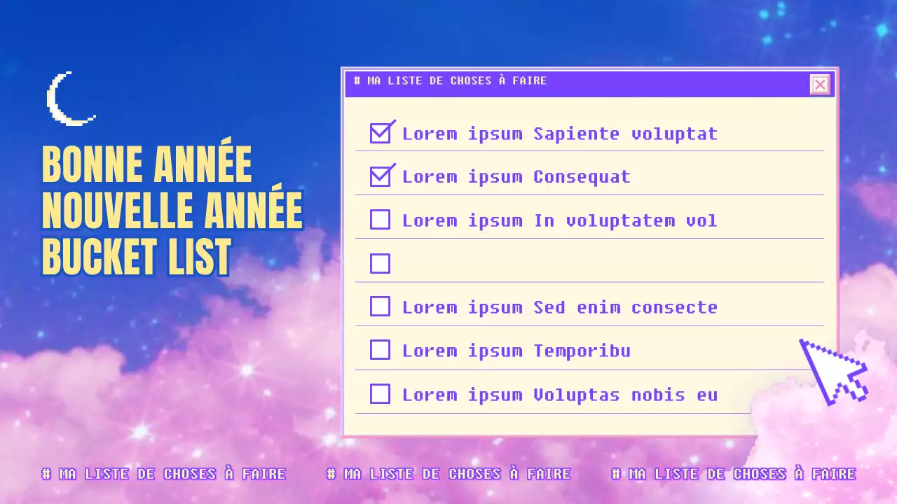 Une liste de rêve pour le Nouvel An en violet-rose-bleu