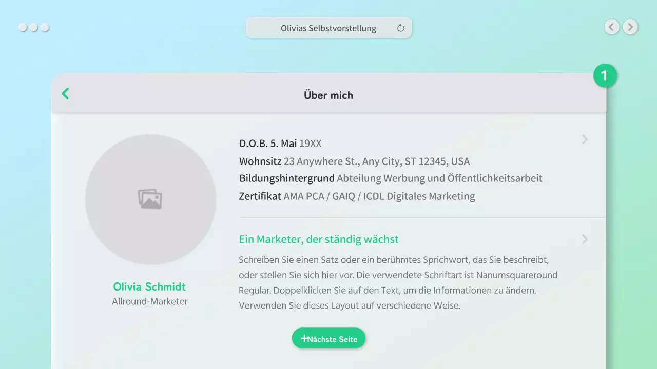 Ein sauberes Bio mit einem grünen GUI-Konzept