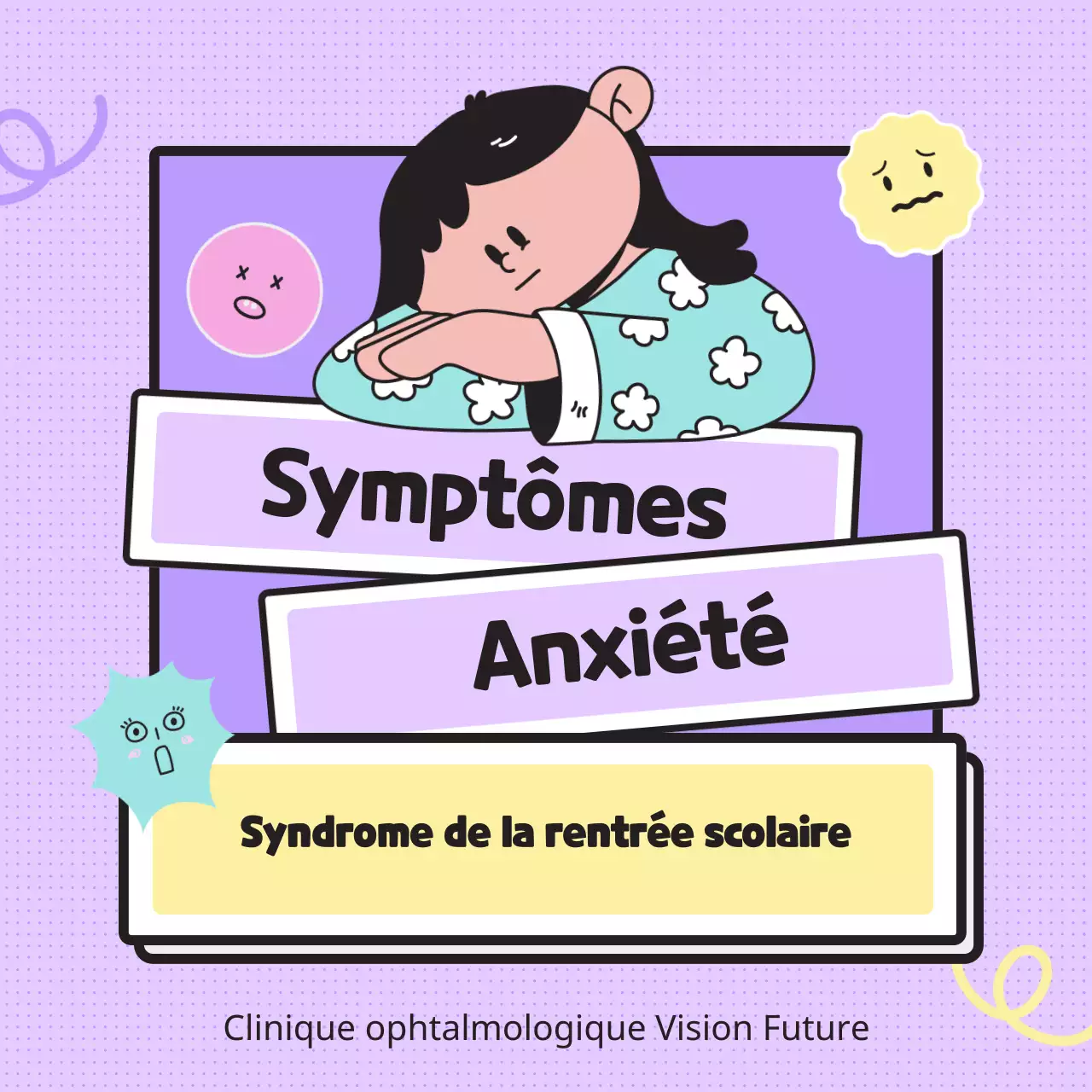 Fournir des informations sur le syndrome du nouveau semestre à l'aide d'illustrations simples aux tons pastel et d'émoticônes.