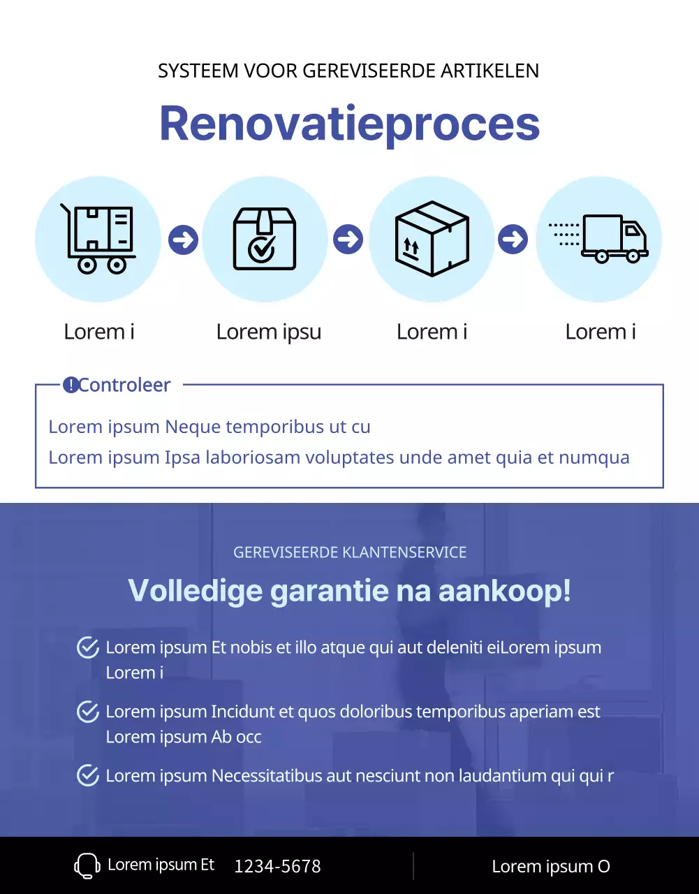 Grijze en blauwe apparatuur renovatie verkoop detailpagina