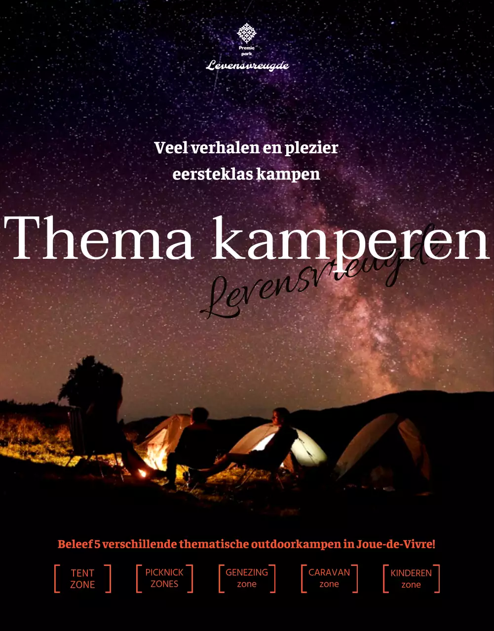 Premium kampen voor verschillende themacampings onder de sterrenhemel