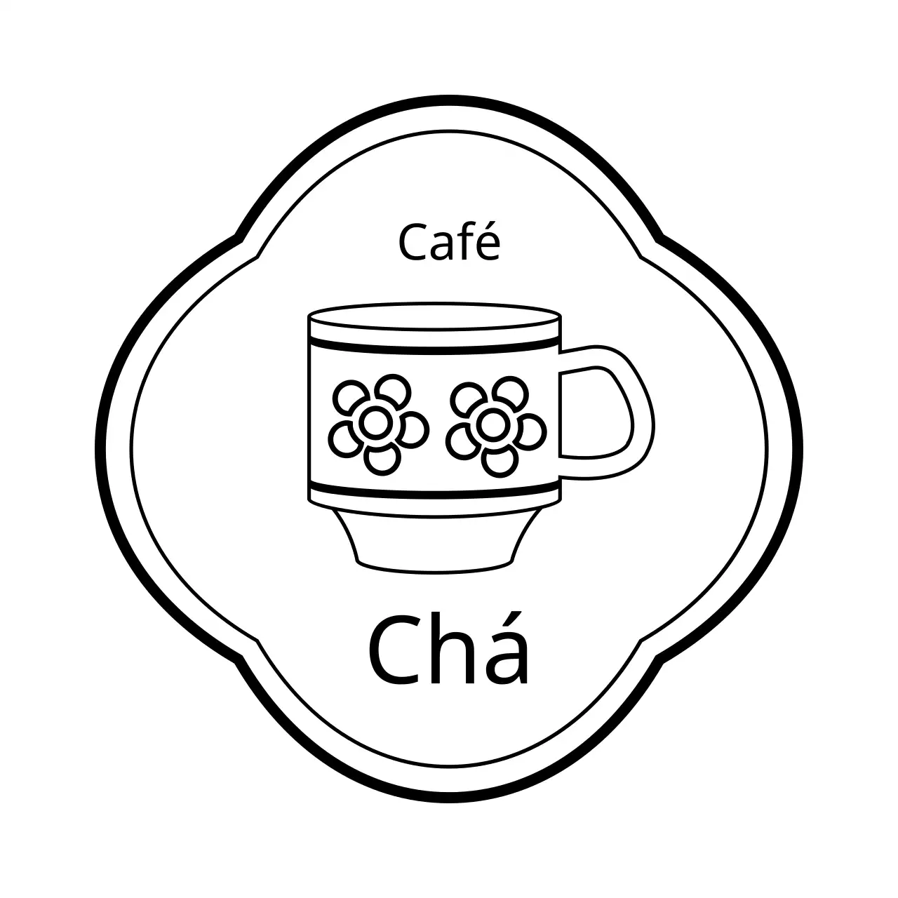 Para um café de estilo simples com uma ilustração de chávena de chá branca e preta