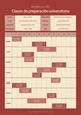 Horario de los cursos regulares de Brown