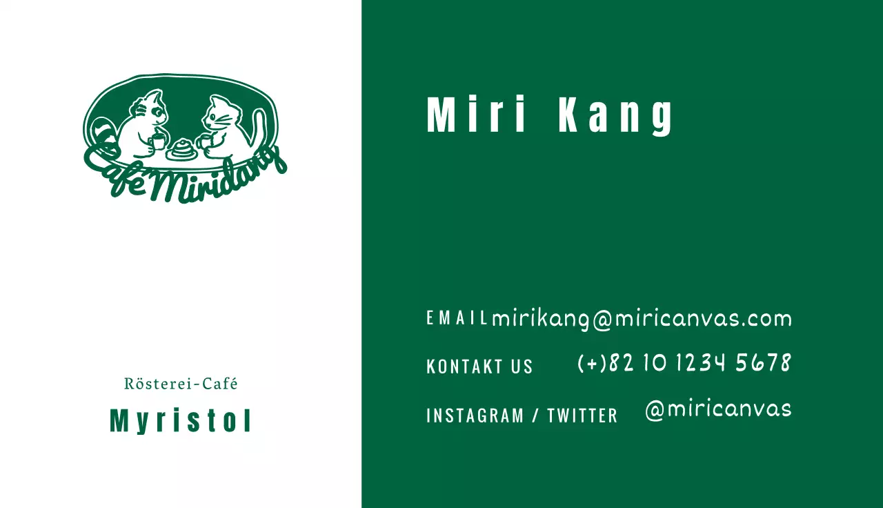 Ein Café mit grüner Handschrift und niedlichen Illustrationen