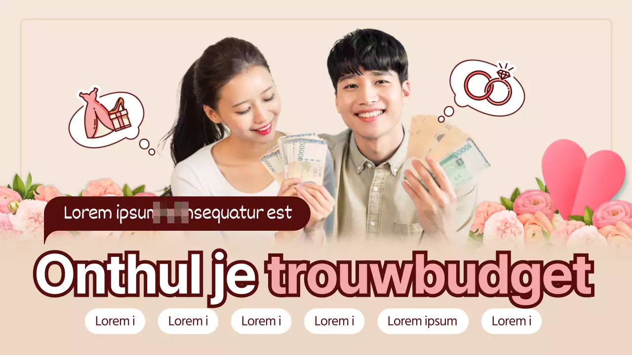 Geef informatie over trouwkosten met een romantisch roségoud thema