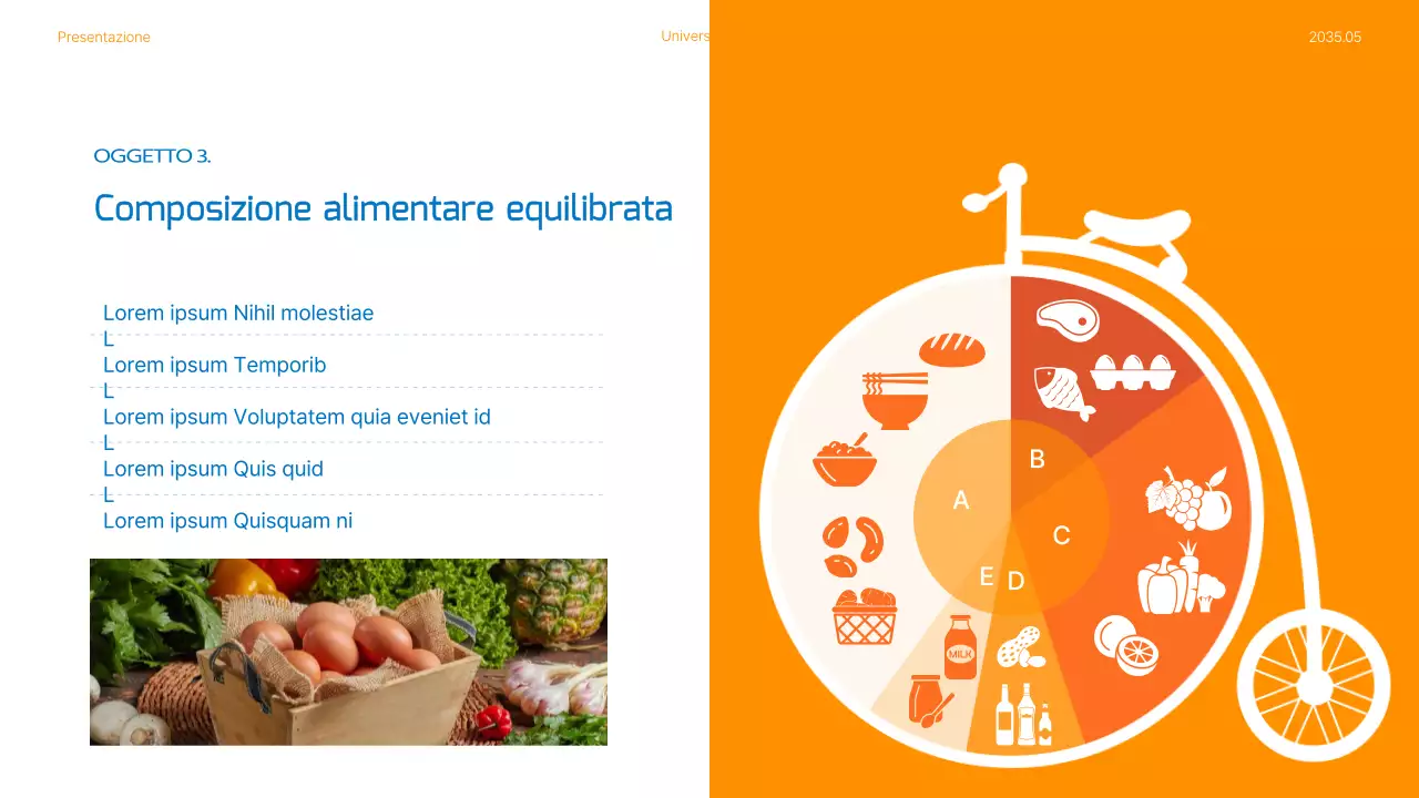 Piani nutrizionali e pasti evidenziati in foto blu e arancione