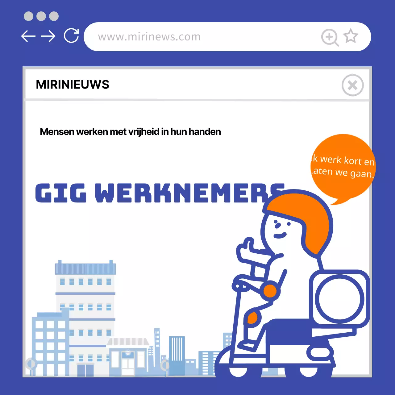 blauw oranje schattige illustratie geekworker cardnews