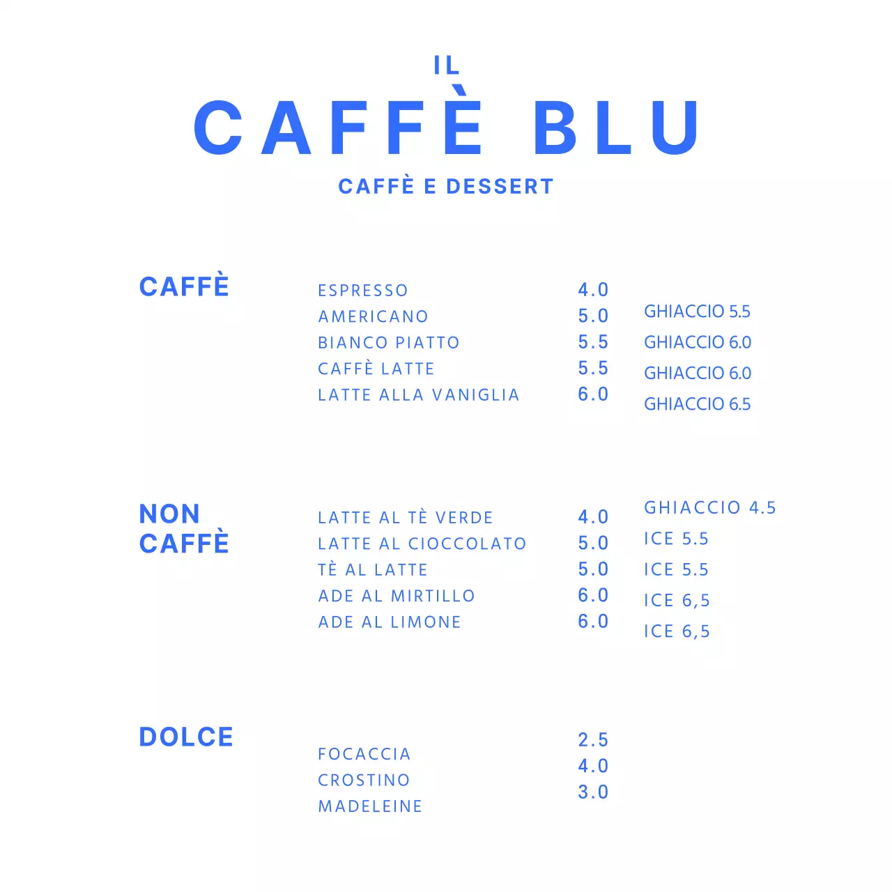 Supporto acrilico del bordo semplice blu del menu del caffè per il caffè