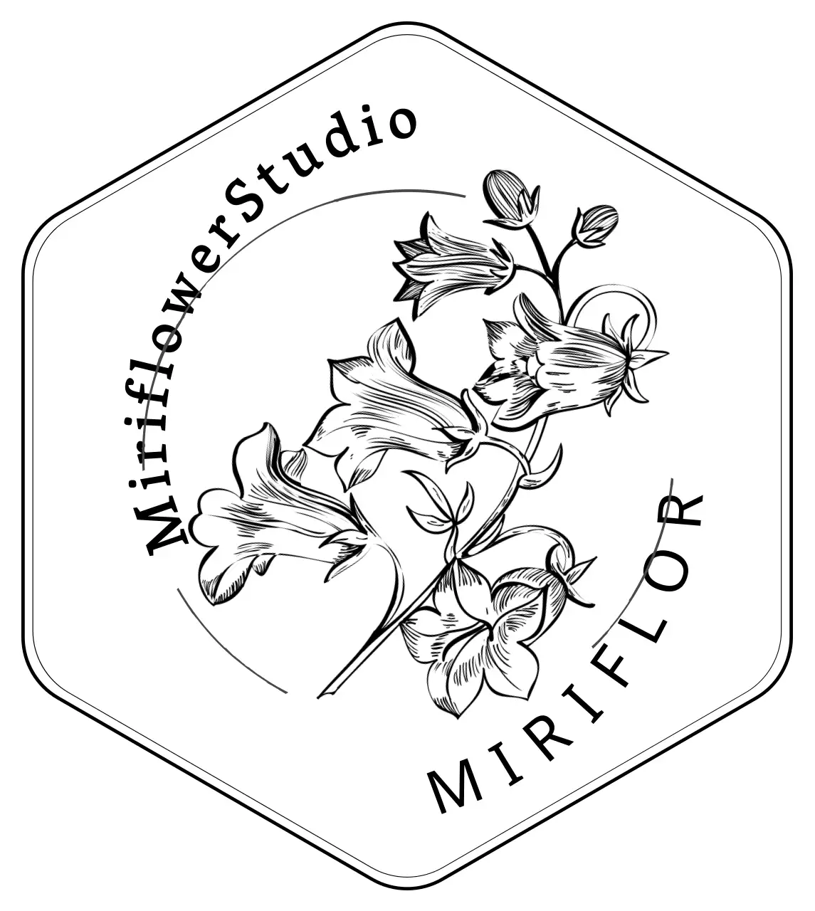 Distintivo de estilo vintage para um florista com uma ilustração de uma flor em linha preta