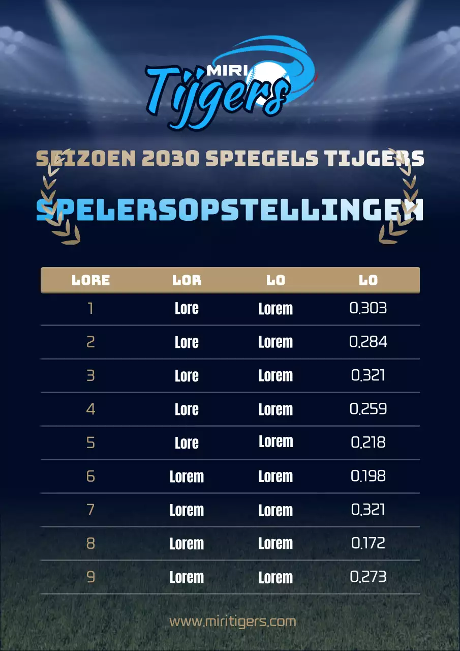 Navy blue honkbal seizoensopstelling spelerslijst poster