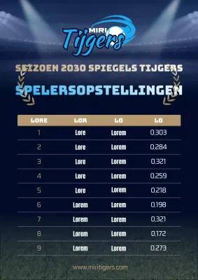 Navy blue honkbal seizoensopstelling spelerslijst poster