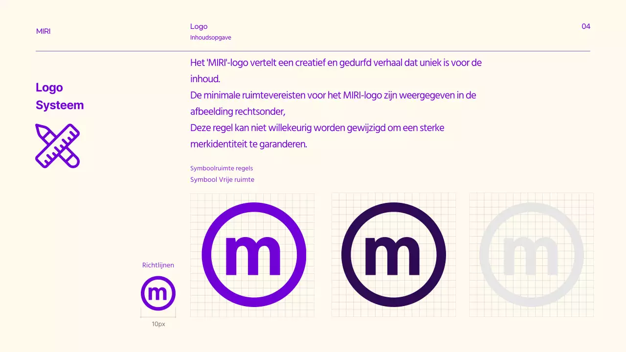 Merkrichtlijnen met strakke tekstaccenten in paars en citroen