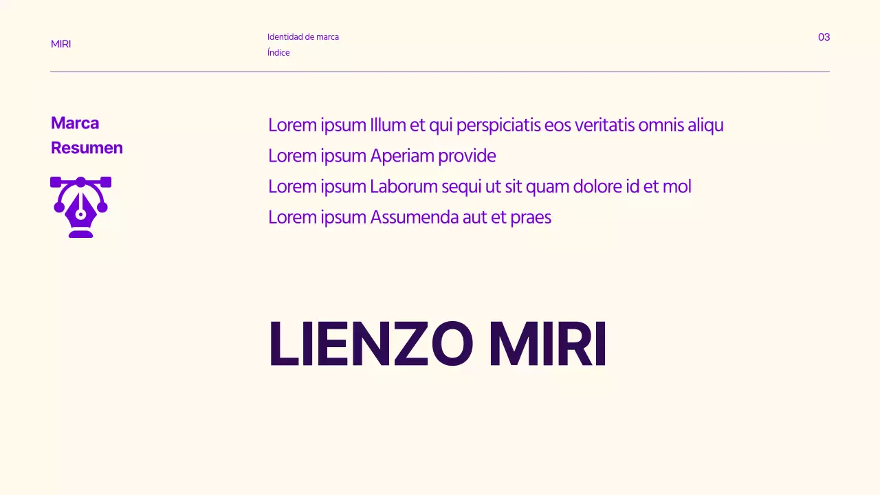 Directrices de la marca con acentos de texto limpio en morado y limón.