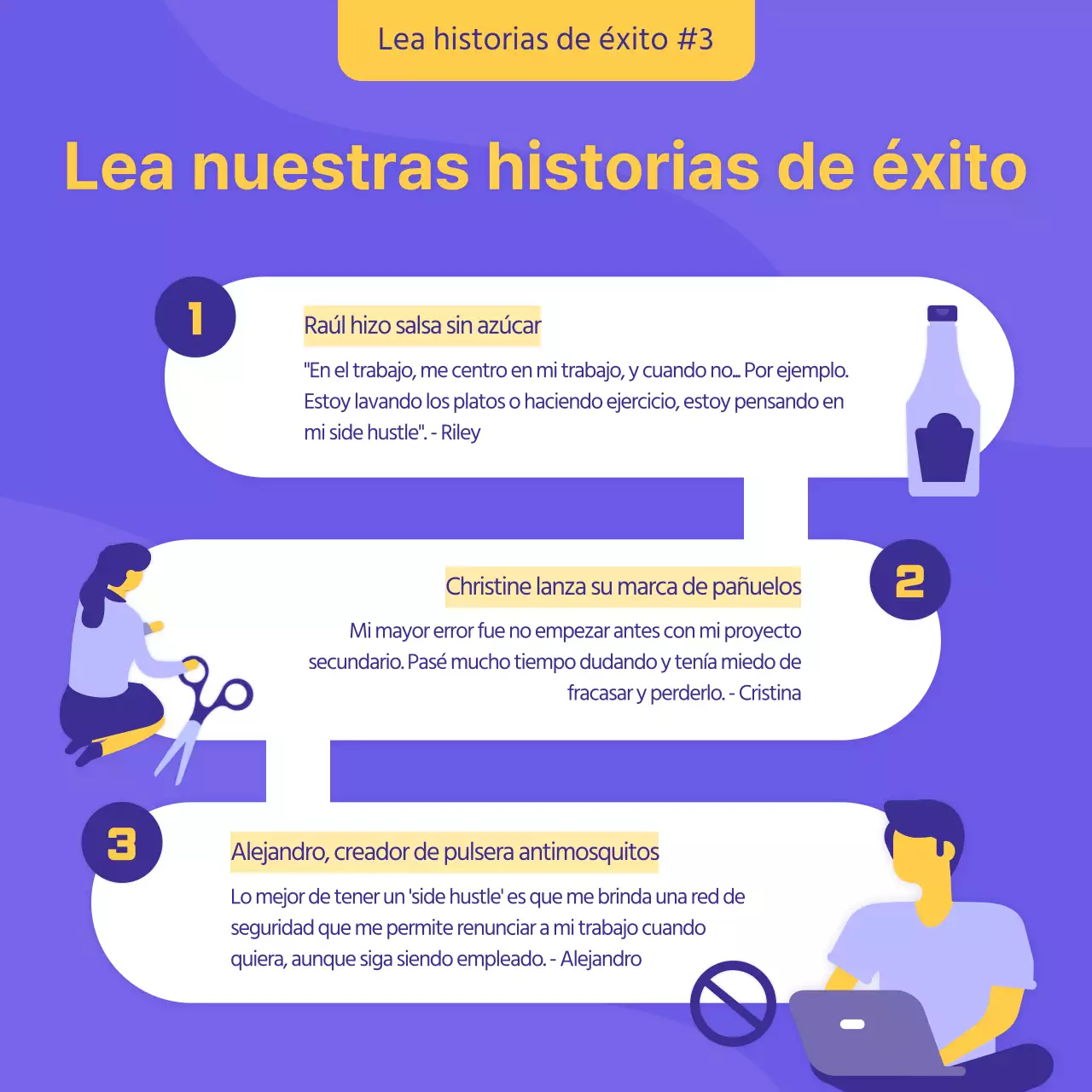 morado amarillo ilustración desarrollo personal proyecto paralelo cardnews