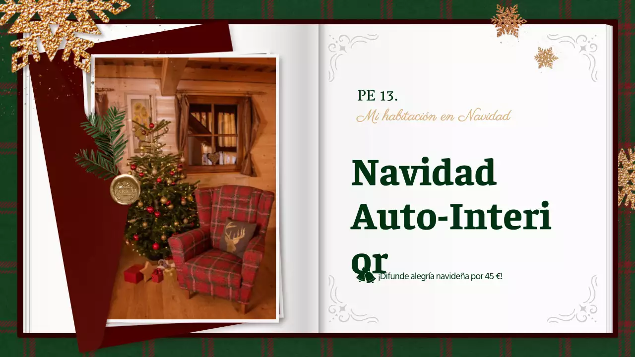 Auto interior navideño en cuadros verdes