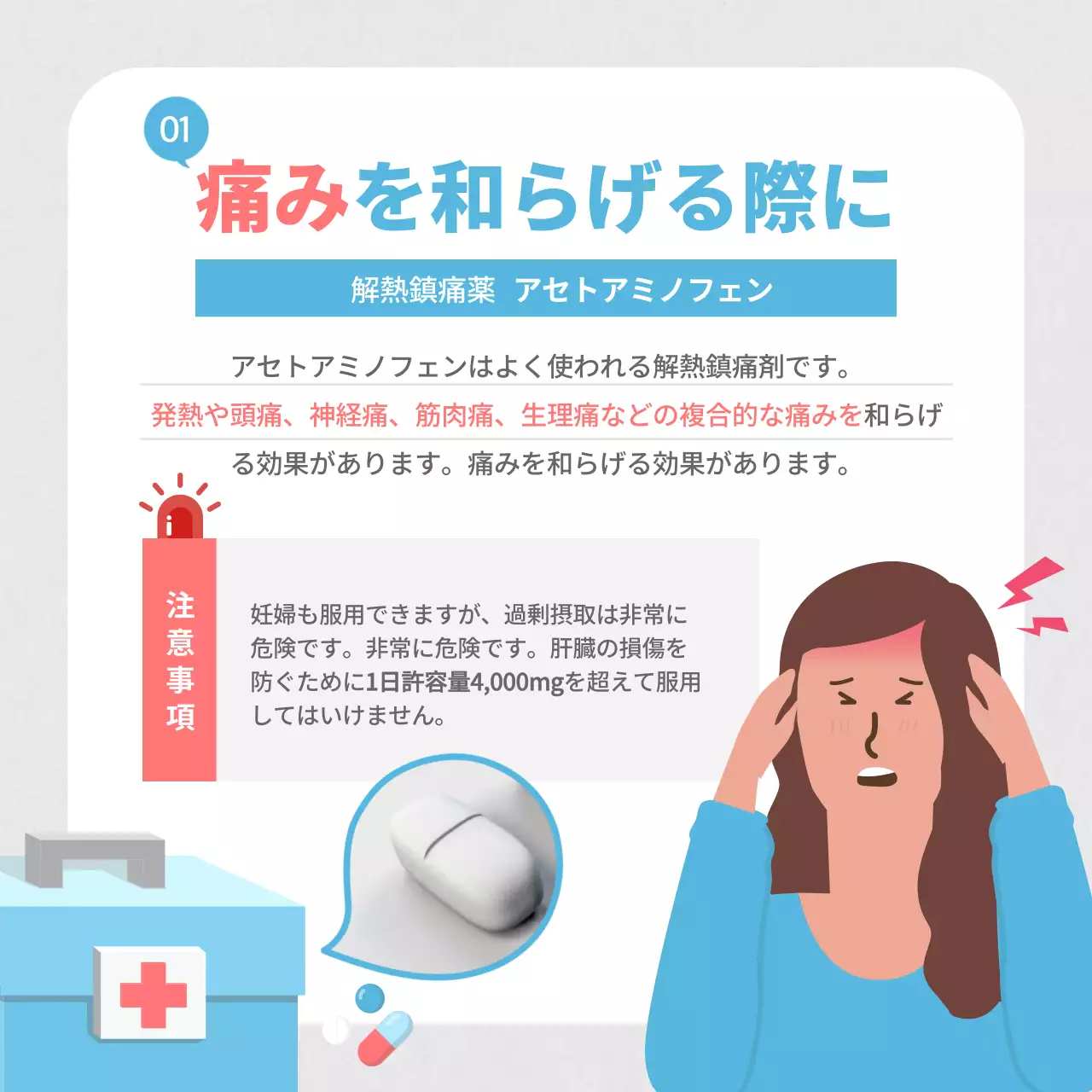 青 シンプル 救急箱 資料 Instagram カルーセル