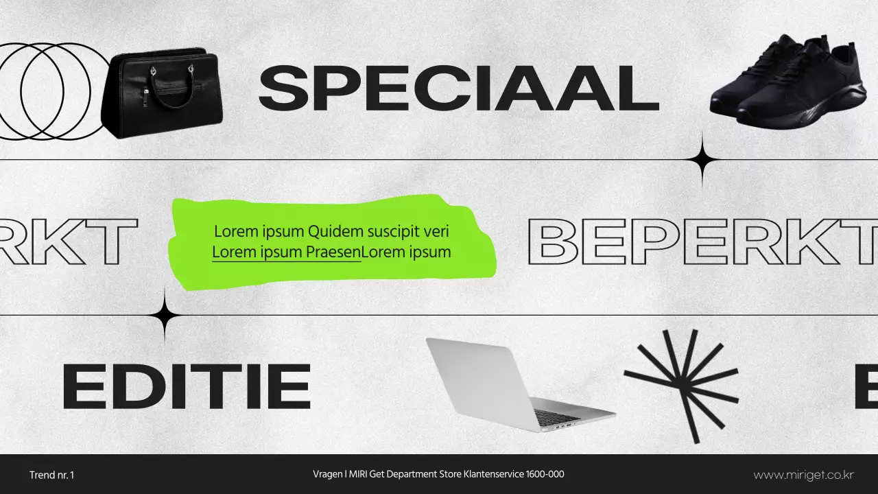 Presentatie VIP-voordelen warenhuis in zwart-wit en limoengroen