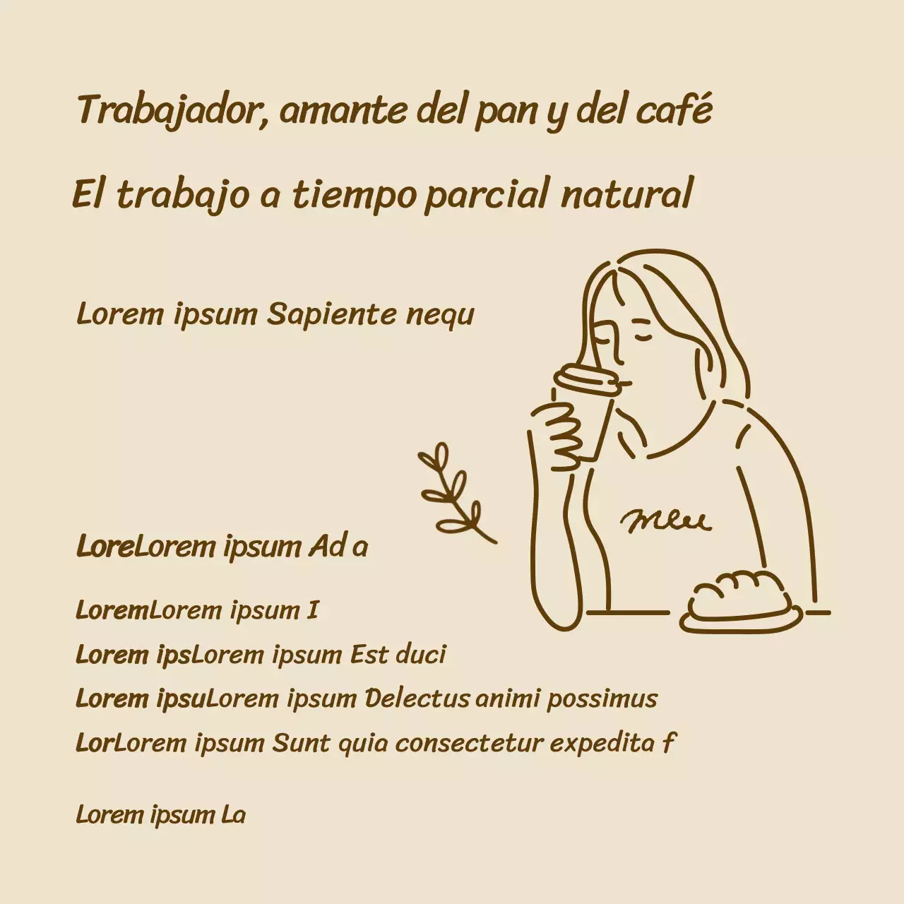 Curriculum vitae marrón, sencillo e ilustrado de trabajo a tiempo parcial en una cafetería