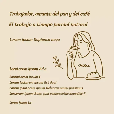 Curriculum vitae marrón, sencillo e ilustrado de trabajo a tiempo parcial en una cafetería