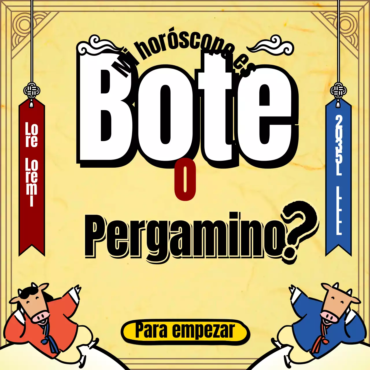 Adivinación del Año Nuevo con la tradicional ilustración del personaje de la vaca amarilla