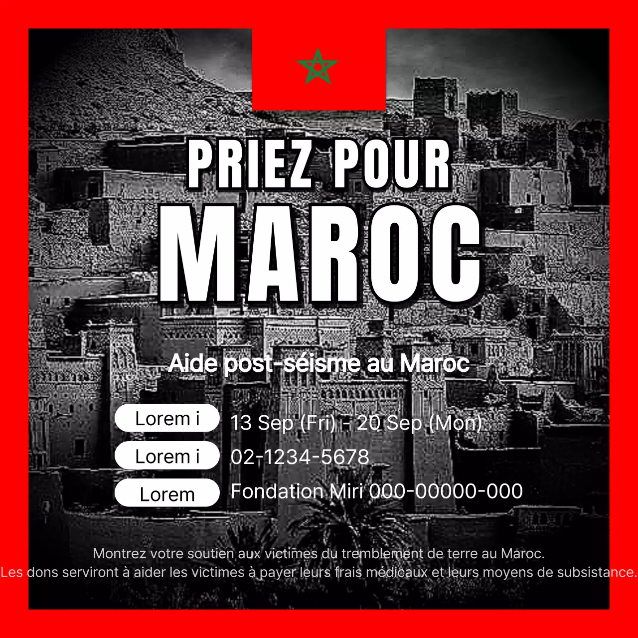 Promouvoir le soutien à la reconstruction après le tremblement de terre grâce à un simple schéma de couleurs noir et rouge