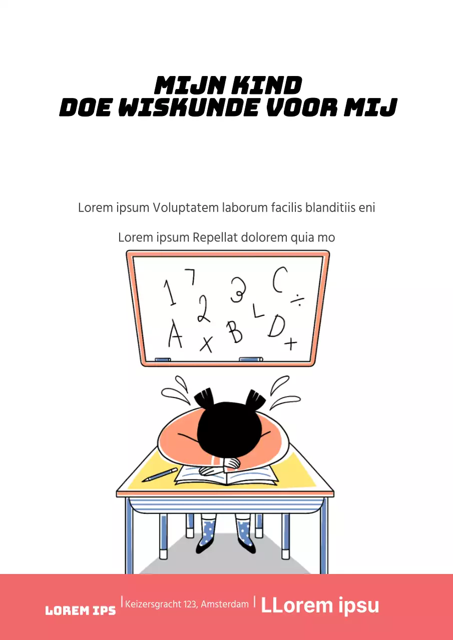 Promoot een wiskundeschool voor kinderen met een illustratie van een roze, huilend kind