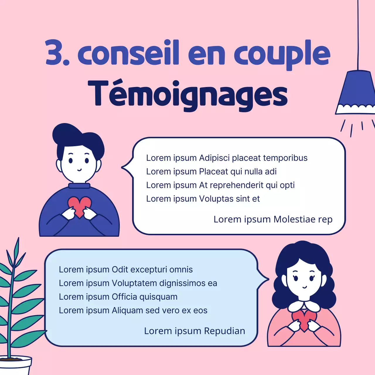 Illustration simple et mignonne en rose et bleu marine Mois de la famille Jour du couple Lunes de miel Mariage Programme de consultation en psychologie médicale et psychiatrique