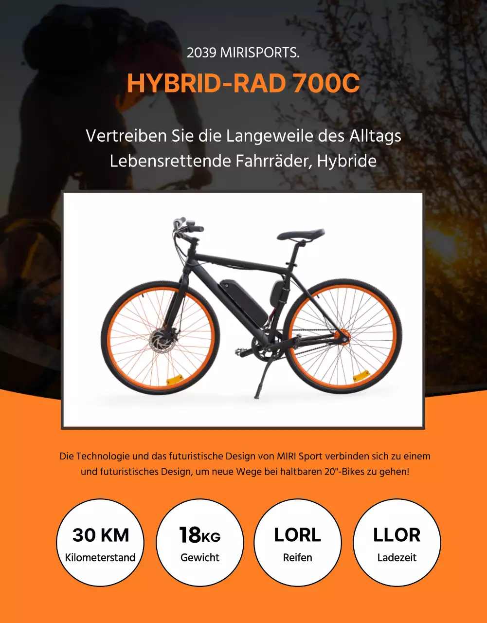 Bewerben Sie das leuchtende, mutige und aktive Mirisport-Hybridfahrrad in Orange und Schwarz.