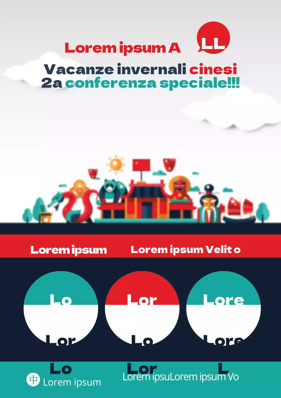 Volantino promozionale verde e rosso della scuola di cinese