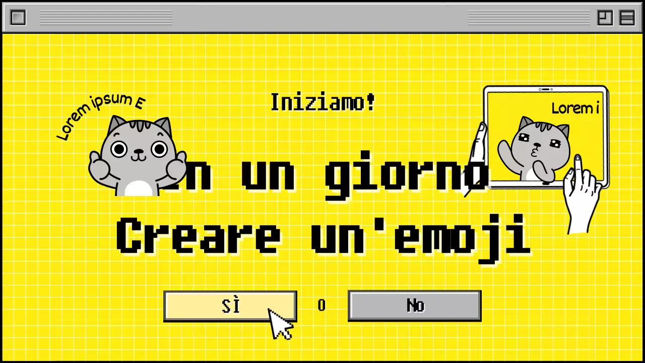 Concetto di schermata web gialla e grigia Creare un'emoji in un giorno