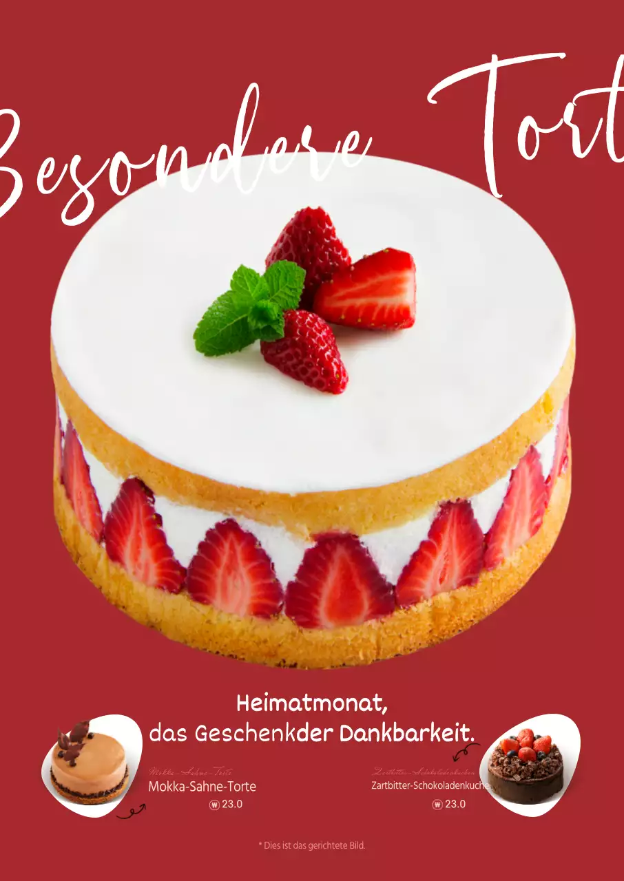 Erdbeerkuchen mit rotem Hintergrund