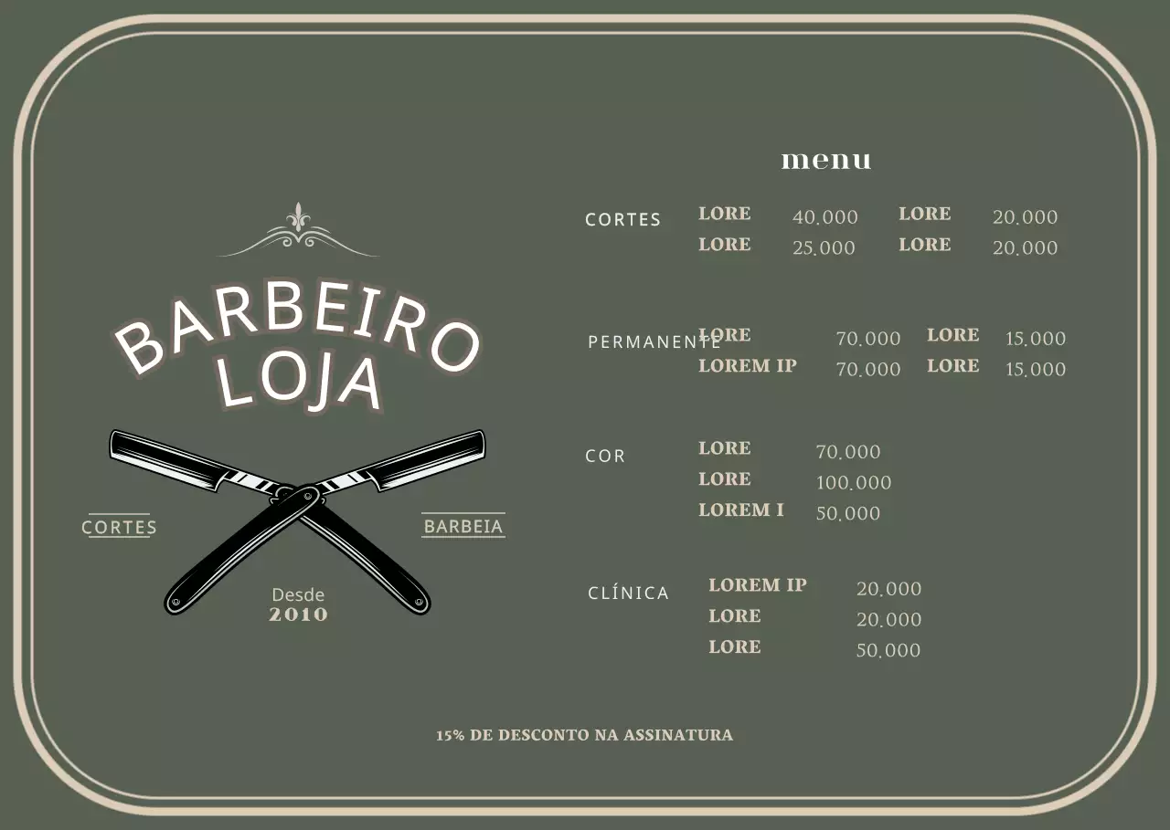 Suporte acrílico para um quadro verde de menu de barbearia de estilo vintage