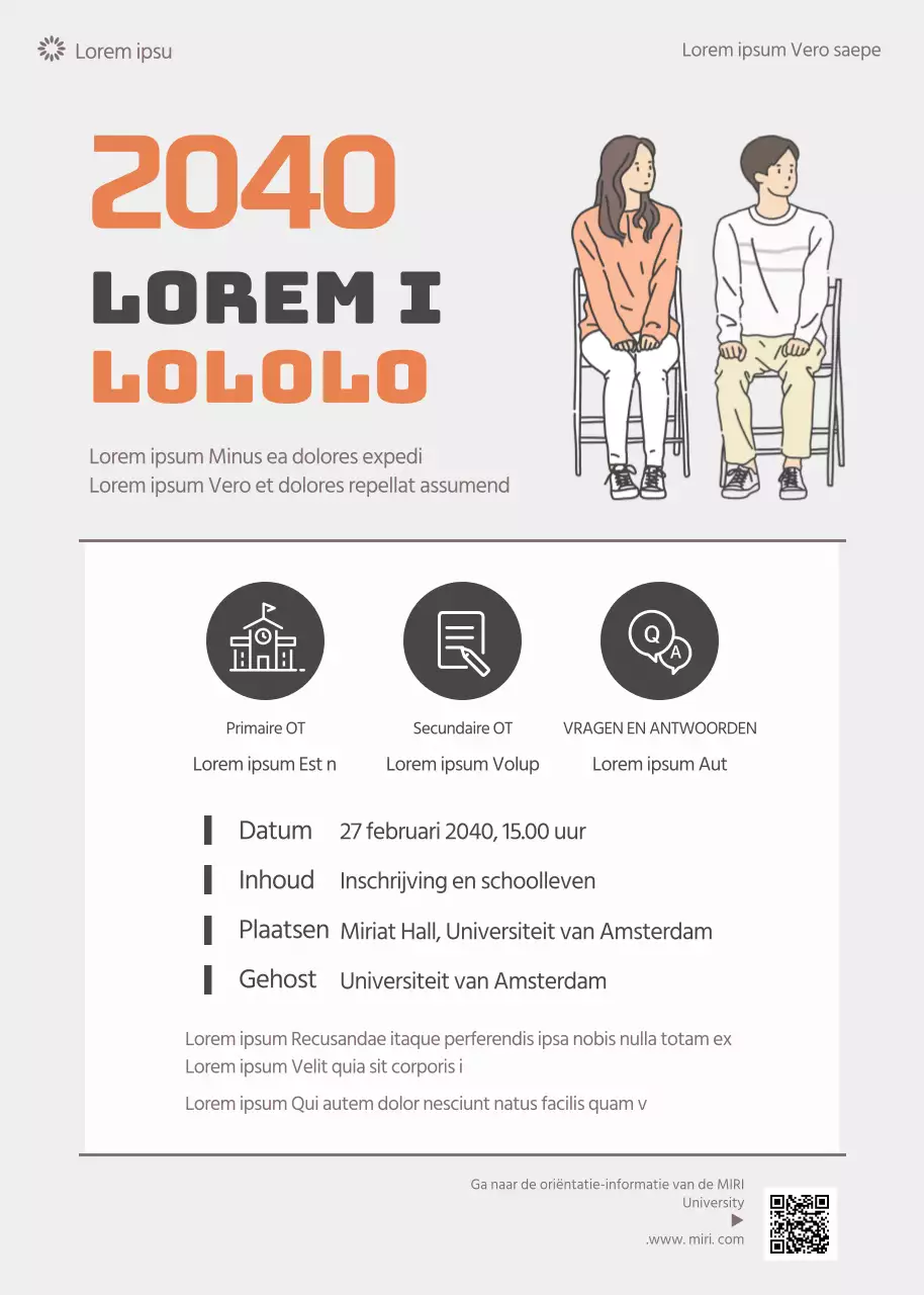 Een eenvoudig, grijs oriëntatiebord voor de universiteit